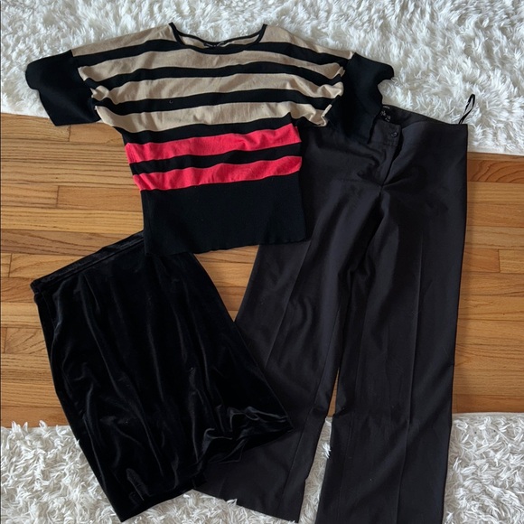 6 petite outfit set includes pants, skirt and cable gauge striped sweater - Picture 1 of 7